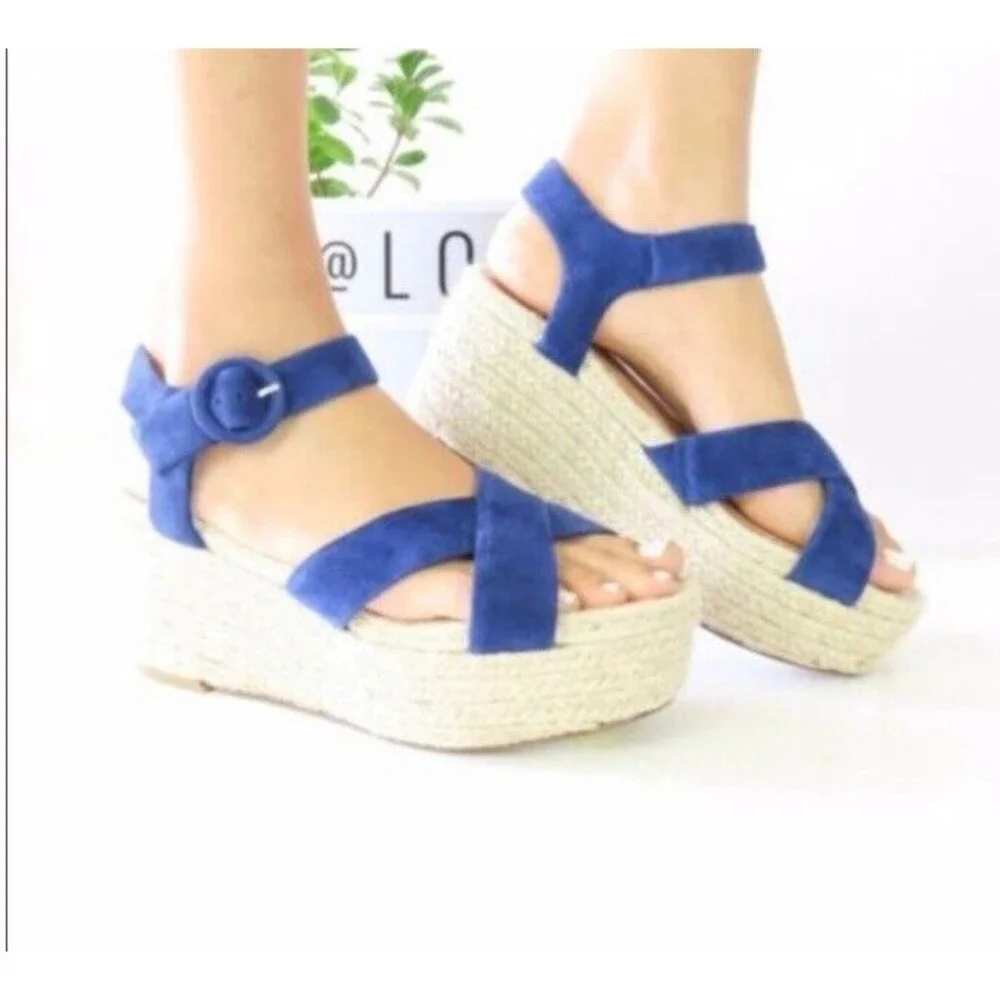 Halogen Emery Platform Espadrille Sandal In Navy Suede Women's Size 9 New
